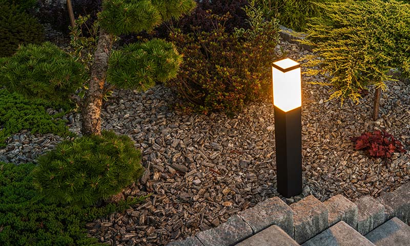 a lighting bollard in mulch